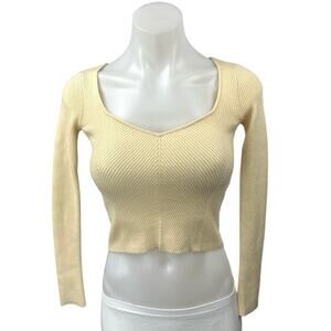Abercrombie & Fitch Yellow Rib Knit Long Sleeve Pullover Crop Sweater Top Sz XXS